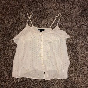 american eagle white ruffle button down tank top